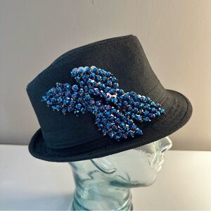 Kokin New York Navy Blue Beaded Fedora Hat
